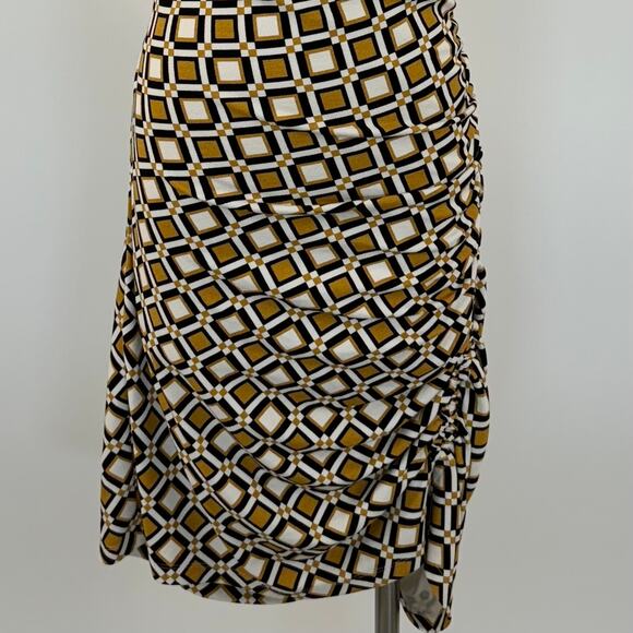 Anthropologie Maya Ruched Mini Dress Cowl-Neck Stretch Printed Gold White 1X NWT - Picture 6 of 12